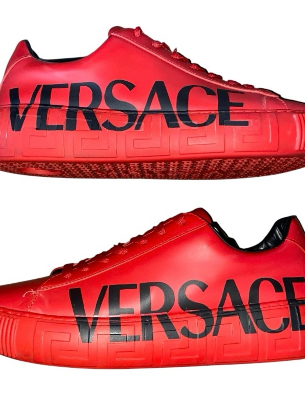 Versace Greca Medusa Logo Print Red Black Leather Mens Sneakers 42V Mens Size 9